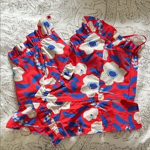 Floral Red and Blue Women's Top
